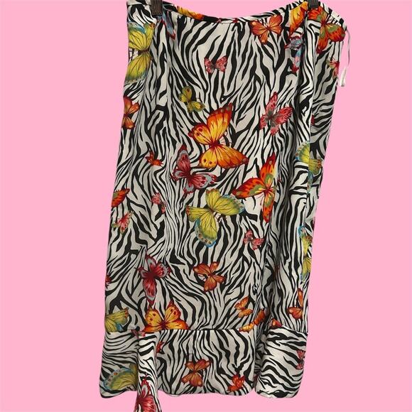Le Suit Y2K/90s Black and white zebra butterfly print midi skirt - Picture 7 of 8